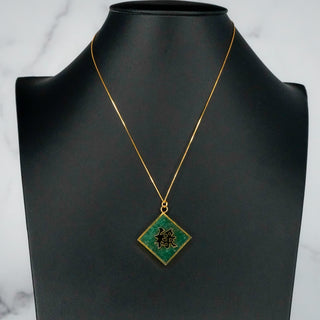 Jade Happiness Pendant Necklace Vintage Symbolic Jewelry 16 Inch Vermeil Chain