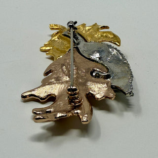 Avon Vintage Fall Leaves Gold Silver Bronze Tones Brooch Pin