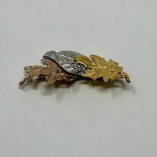 Avon Vintage Fall Leaves Gold Silver Bronze Tones Brooch Pin