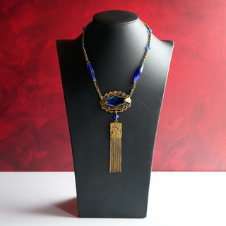 Art Deco Necklace with Blue Accents and Tassel Detail
