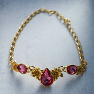 Vintage Signed Trifari and Kunio Matsumoto Gold Tone Pink Crystal Necklace