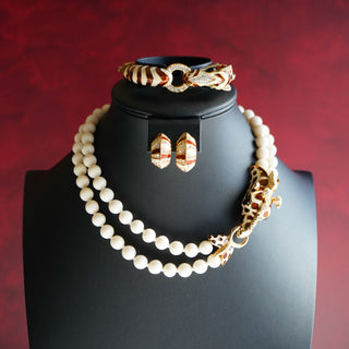 Vintage Ciner Wildlife Parure: Giraffe Necklace, Earrings, and Zebra Bracelet