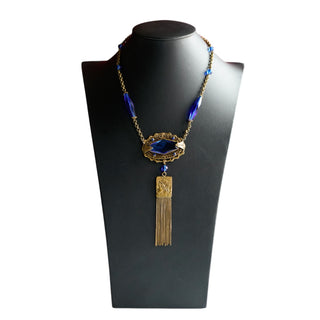 Art Deco Necklace with Blue Accents and Tassel Detail