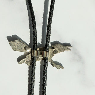 Vintage Zuni Silver Inlay Roadrunner Bolo Tie
