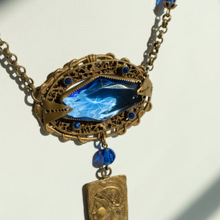 Art Deco Necklace with Blue Accents and Tassel Detail