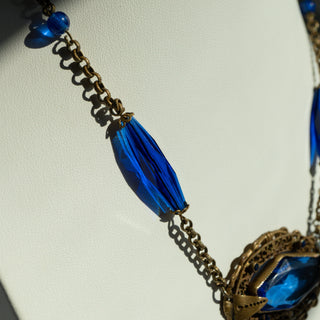 Art Deco Necklace with Blue Accents and Tassel Detail