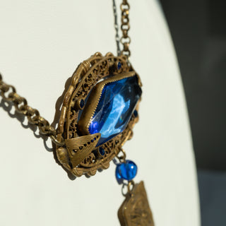 Art Deco Necklace with Blue Accents and Tassel Detail