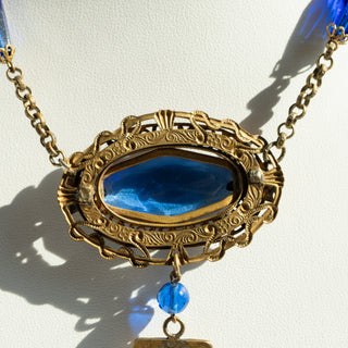 Art Deco Necklace with Blue Accents and Tassel Detail