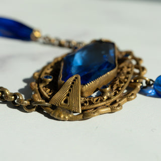 Art Deco Necklace with Blue Accents and Tassel Detail
