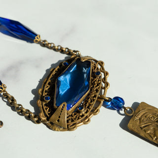 Art Deco Necklace with Blue Accents and Tassel Detail
