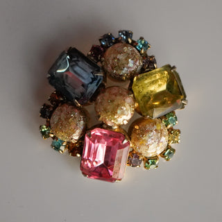 Vintage Multi-Color Rhinestone Brooch Julianna Style Fruit Salad - Rare Find