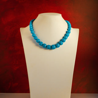 Vintage Handmade Blue Graduated Bead Necklace with Silver-Tone Clasp – 16” with Unique Organic Design