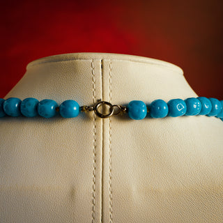 Vintage Handmade Blue Graduated Bead Necklace with Silver-Tone Clasp – 16” with Unique Organic Design
