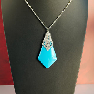 Park Lane Jewelry “Electra” Necklace – Turquoise Enamel & Crystals Aqua Blue Pyramid Pendant