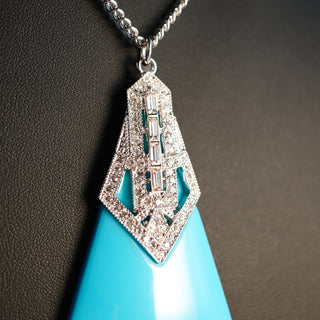Park Lane Jewelry “Electra” Necklace – Turquoise Enamel & Crystals Aqua Blue Pyramid Pendant