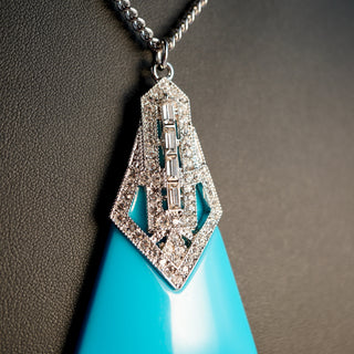 Park Lane Jewelry “Electra” Necklace – Turquoise Enamel & Crystals Aqua Blue Pyramid Pendant