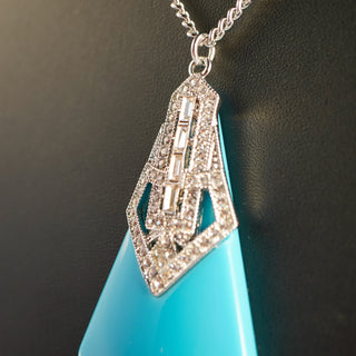 Park Lane Jewelry “Electra” Necklace – Turquoise Enamel & Crystals Aqua Blue Pyramid Pendant