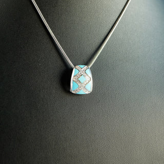Turquoise Enamel and Pave Cubic Zirconia Sterling Silver Jewelry Set – Necklace, Earrings, and Ring