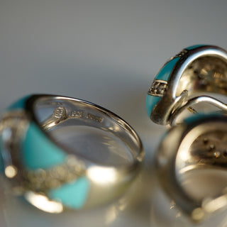 Turquoise Enamel and Pave Cubic Zirconia Sterling Silver Jewelry Set – Necklace, Earrings, and Ring