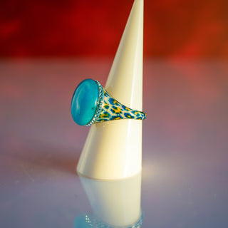 Vintage Sigal 925 Sterling Silver 18mm Blue Stone Animal Print Ring, Size 8.5