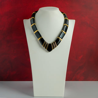 Napier 1980s Jet Collection Black and Gold Necklace – 18”