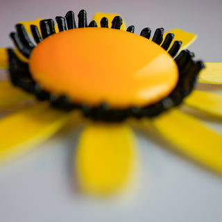 Vintage Enamel Flower Brooch – 1960s Retro Floral Pin, Bold Yellow, 3.5”