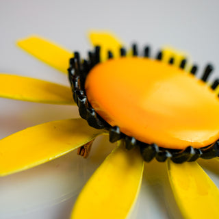Vintage Enamel Flower Brooch – 1960s Retro Floral Pin, Bold Yellow, 3.5”