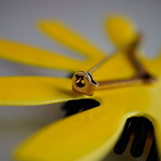 Vintage Enamel Flower Brooch – 1960s Retro Floral Pin, Bold Yellow, 3.5”