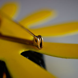 Vintage Enamel Flower Brooch – 1960s Retro Floral Pin, Bold Yellow, 3.5”