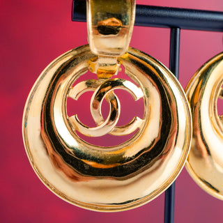 Vintage Chanel CC Gold Tone Doorknocker Earrings - - Rare Find