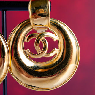 Vintage Chanel CC Gold Tone Doorknocker Earrings - - Rare Find