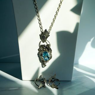 Native American Blue Topaz Necklace and Earring Set in Sterling Silver