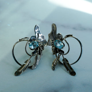 Native American Blue Topaz Necklace and Earring Set in Sterling Silver