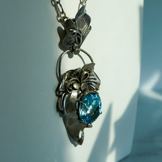 Native American Blue Topaz Necklace and Earring Set in Sterling Silver
