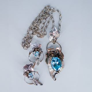 Native American Blue Topaz Necklace and Earring Set in Sterling Silver