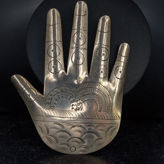 Antique Silver Etched Hamsa Hand of Fatima Brooch Jewelry