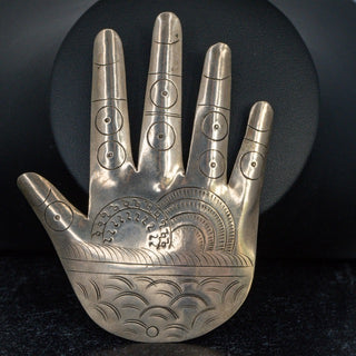 Antique Silver Etched Hamsa Hand of Fatima Brooch Jewelry