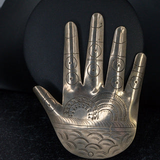 Antique Silver Etched Hamsa Hand of Fatima Brooch Jewelry