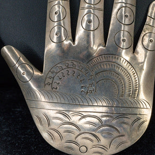 Antique Silver Etched Hamsa Hand of Fatima Brooch Jewelry