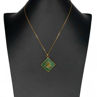 Jade Happiness Pendant Necklace Vintage Symbolic Jewelry 16 Inch Vermeil Chain
