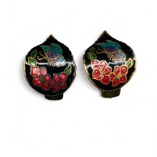 Cloisonné Butterfly Earrings Vintage Hand-Painted Enamel Pierced Jewelry
