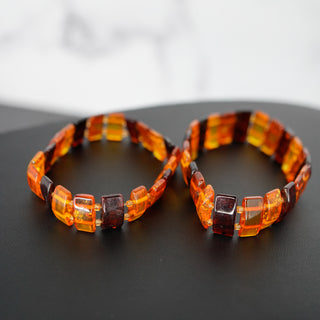Amber Station Bracelets Set of 2 Sterling Silver and Gold Tone