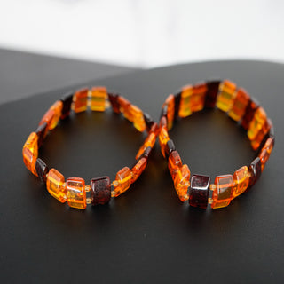 Amber Station Bracelets Set of 2 Sterling Silver and Gold Tone