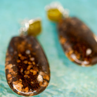 Llanite and Serpentine Sterling Silver Drop Earrings