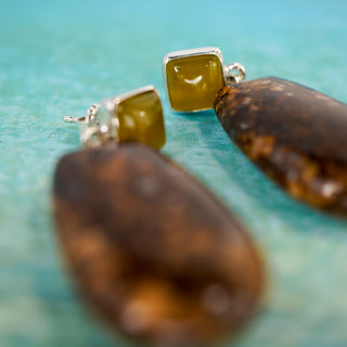 Llanite and Serpentine Sterling Silver Drop Earrings
