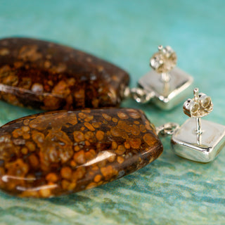 Llanite and Serpentine Sterling Silver Drop Earrings