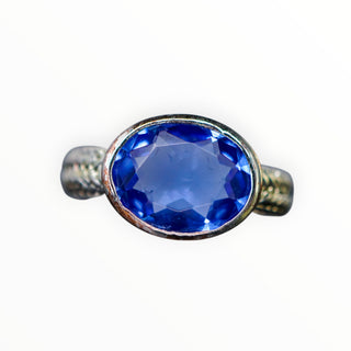 Blue Oval Faceted Sterling Ring Size 6.25