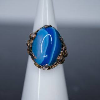 Ornate Blue Agate Sterling Ring Size 5.5