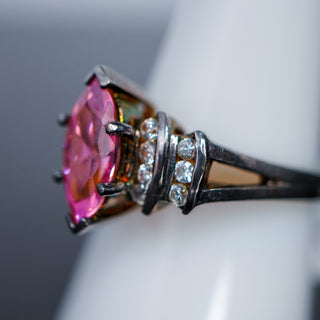 Marquise Hot Pink Bling Sterling Ring Size 8.5