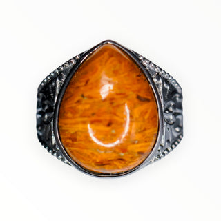 Mariam Stone Fossil Effect Stainless Steel Ring Size 8